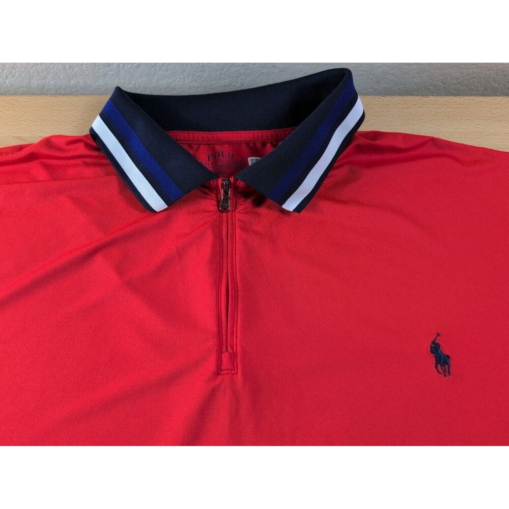 Polo Ralph Lauren Mens 2XB Quarter Zip Polo Shirt Orange Blue Pony Stretch